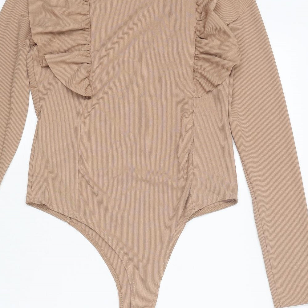 Select Womens Beige Polyester Bodysuit One-Piece Size M Snap