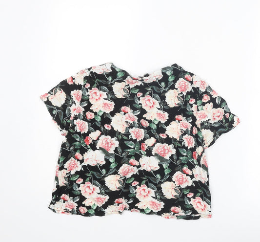 FOREVER 21 Womens Multicoloured Floral Polyester Basic T-Shirt Size M V-Neck