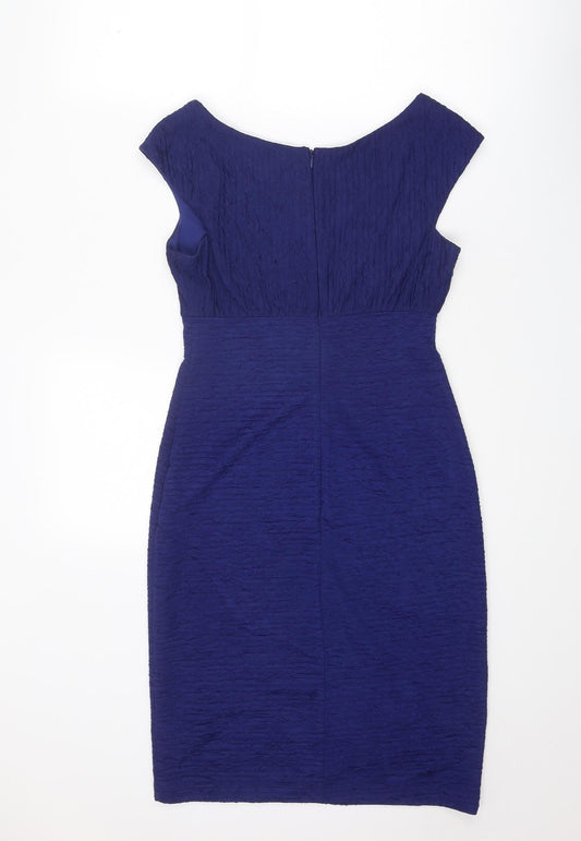 Linea Womens Blue Polyester Shift Size 10 Round Neck Zip