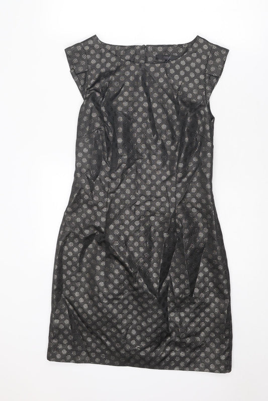 Coast Womens Black Geometric Polyester Shift Size 10 Round Neck Zip