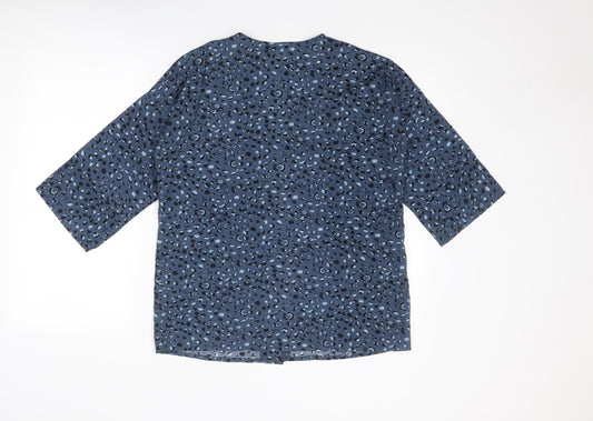 Boohoo Womens Blue Geometric Polyester Basic Blouse Size 6 V-Neck