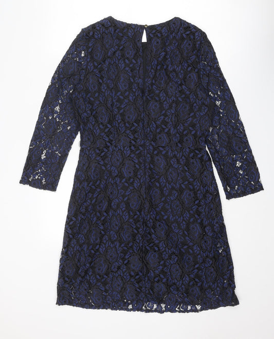 Oasis Womens Blue Polyamide Mini Size 14 Round Neck Zip - Open Back