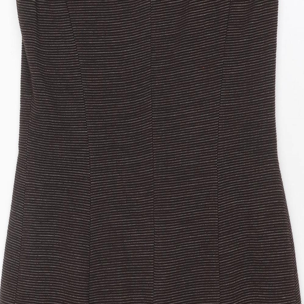 Betty Jackson Womens Brown Geometric Acrylic Shift Size 12 Round Neck Zip