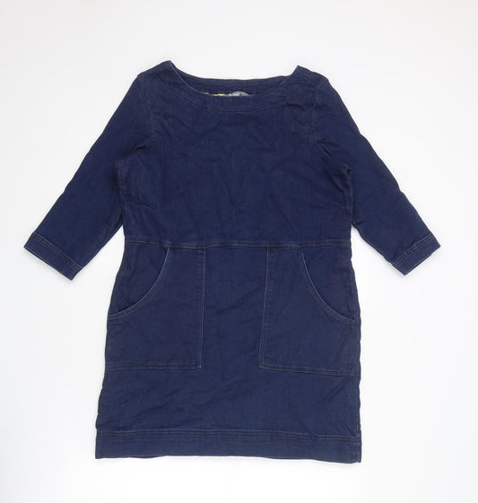 Additional front view of Papaya women’s blue cotton a-line, size UK 8, round neck pullover