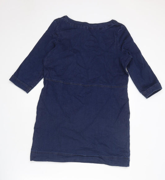 Papaya Womens Blue Cotton A-Line Size 8 Round Neck Pullover