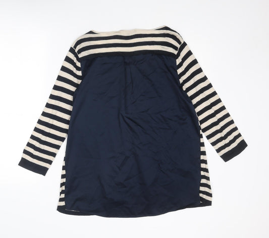 Betty Jackson Womens Blue Round Neck Striped Cotton Pullover Jumper Size 12