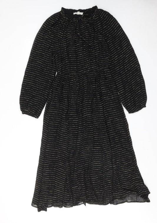 Per Una Womens Black Striped Viscose Maxi Size 8 Round Neck Tie