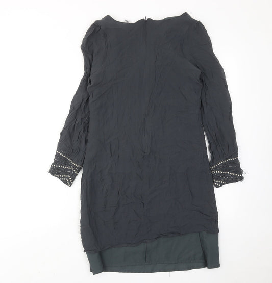 Wallis Womens Grey Viscose A-Line Size 12 Round Neck Zip
