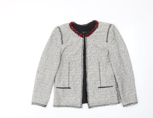 Zara Womens Grey Geometric Jacket Size XL Hook & Eye