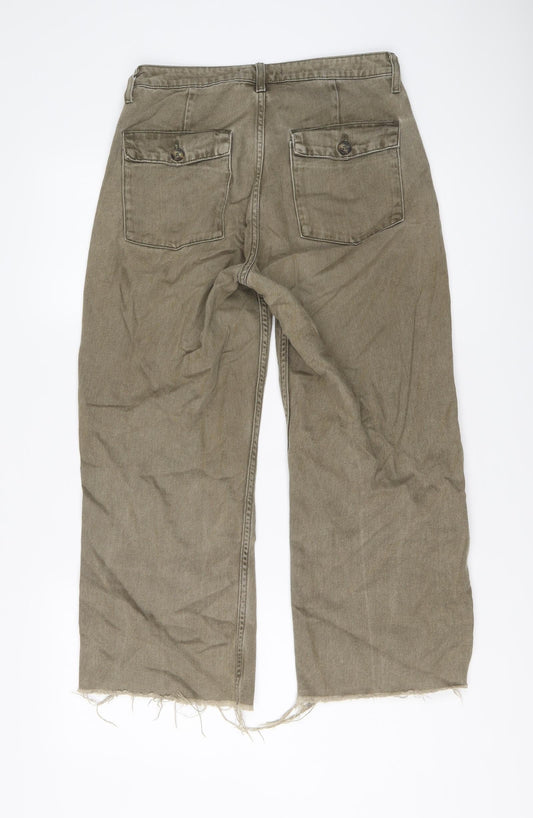 Denim & Co. Womens Brown Cotton Wide-Leg Jeans Size 8 L24 in Regular Button