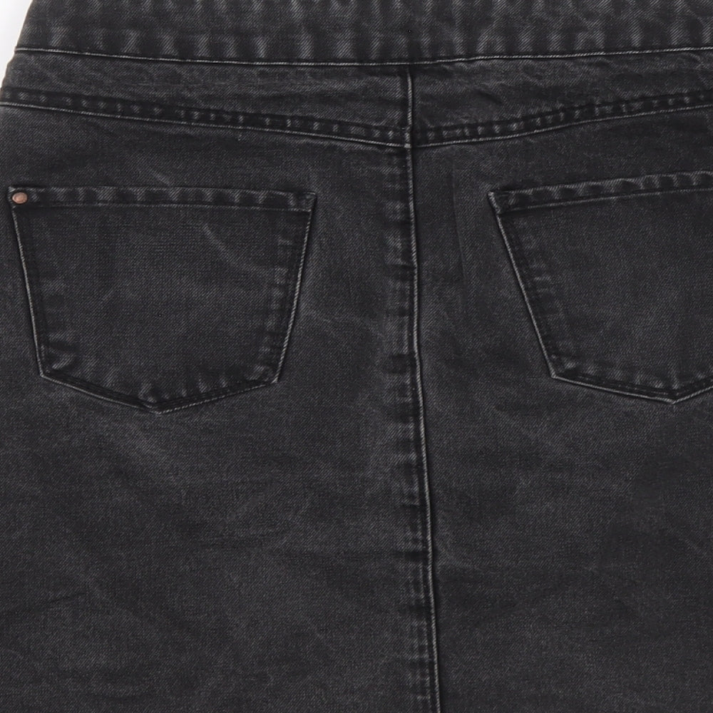 New Look Womens Black Cotton A-Line Skirt Size 8 Button