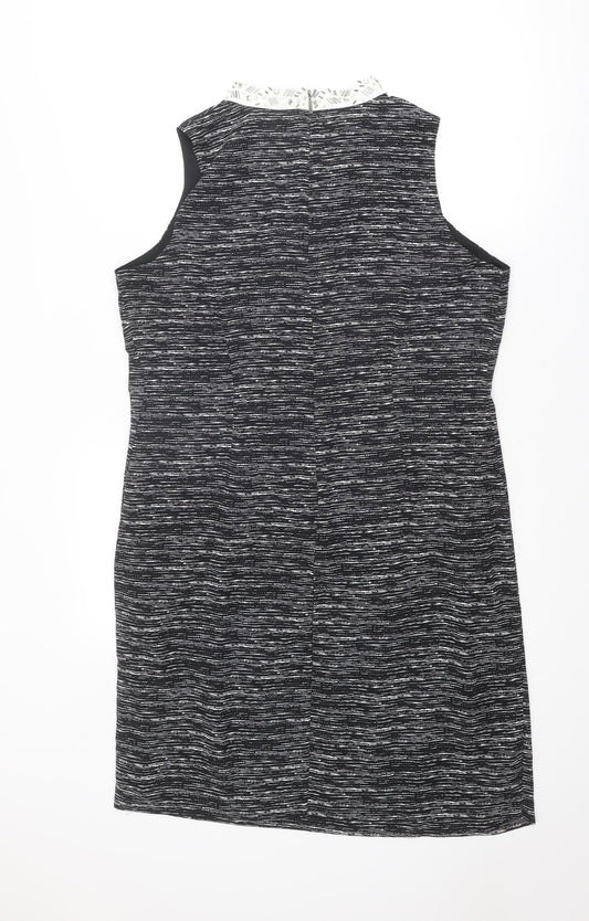 Autograph Womens Black Geometric Polyester Mini Size 16 Mock Neck Zip