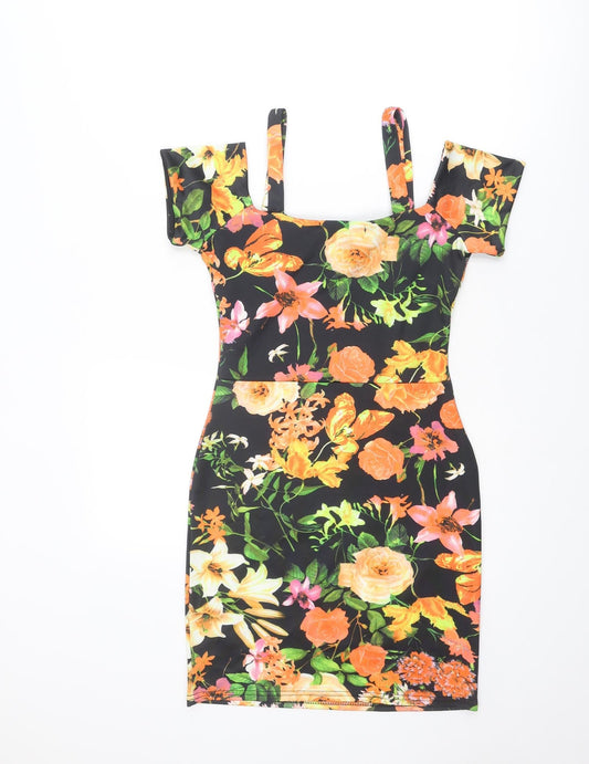 Parisian Collection Womens Multicoloured Floral Polyester Shift Size 8 Square Neck Pullover - Cold Shoulders