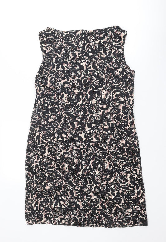 Epilogue Womens Black Floral Polyester Shift Size 14 V-Neck Zip