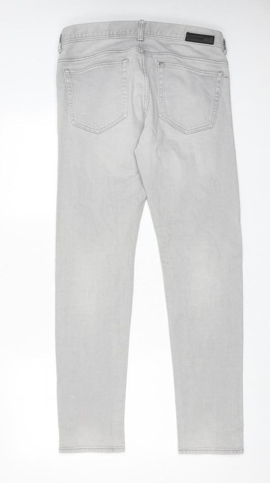 H&M Mens Grey Cotton Straight Jeans Size 32 in L32 in Regular Button