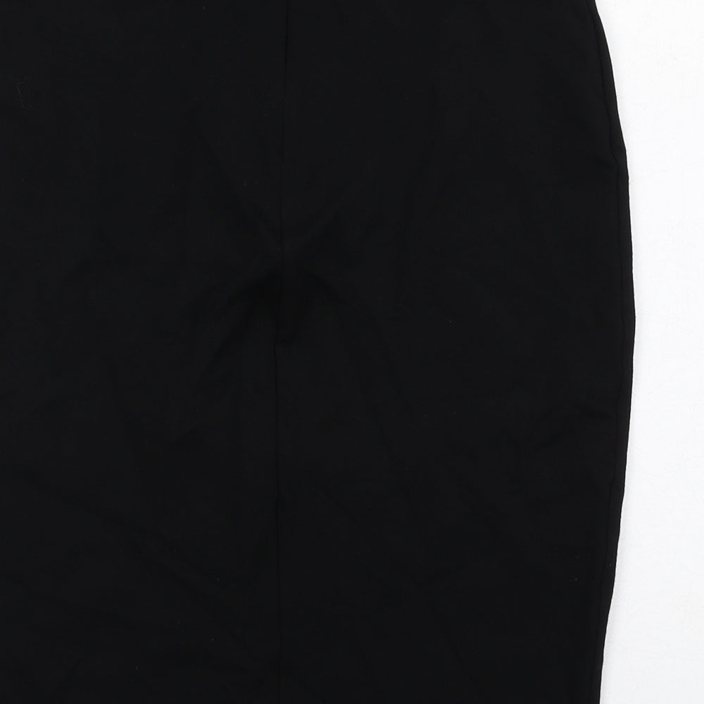 Brand and care label for French Connection women’s black viscose bandage skirt, size UK 10, zip