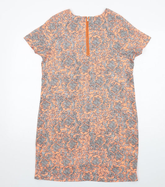 Apricot Womens Orange Geometric Polyester A-Line Size 12 V-Neck Zip