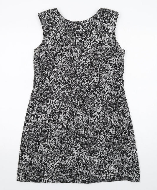 NEXT Womens Black Animal Print Polyester Shift Size 12 Round Neck Button - Snakeskin pattern