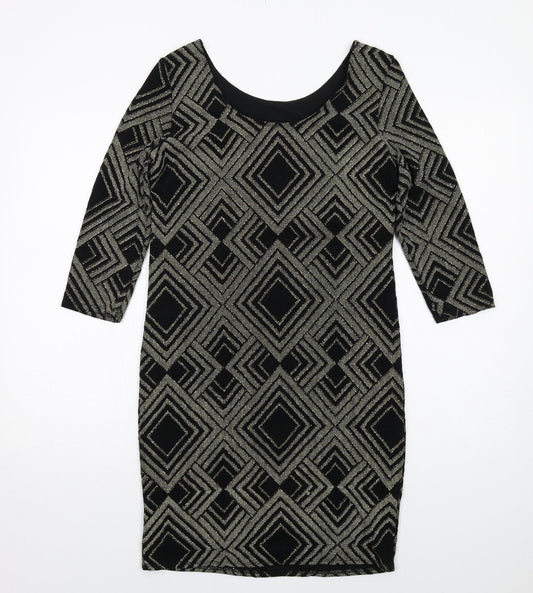 Wallis Womens Black Geometric Nylon A-Line Size 12 Round Neck Pullover