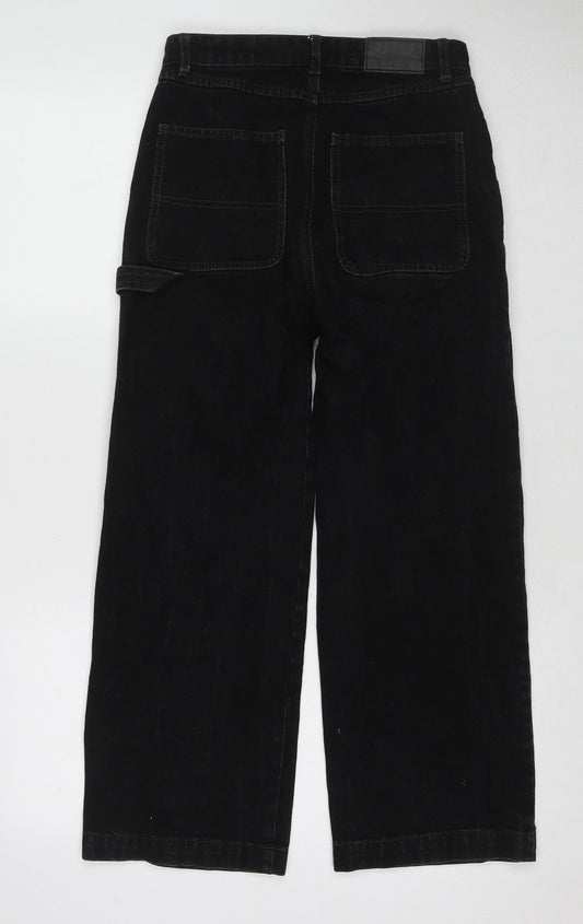 Monki Womens Black Cotton Wide-Leg Jeans Size 25 in Regular Zip