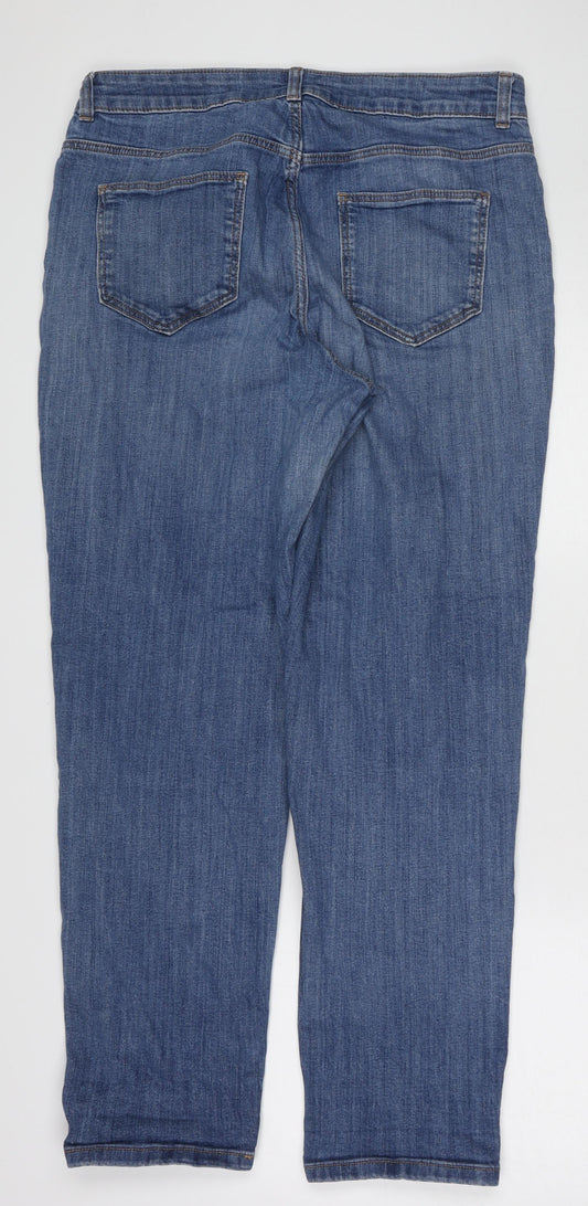 TU Womens Blue Cotton Straight Jeans Size 14 Regular Zip