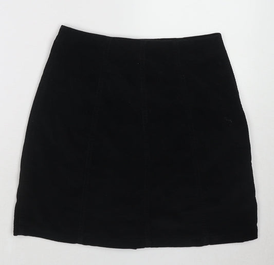Papaya Womens Black Cotton A-Line Skirt Size 8 Button