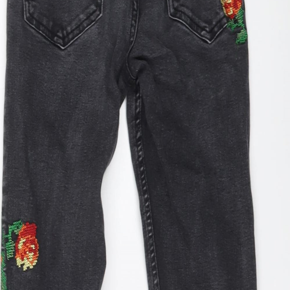 Topshop Womens Grey Floral Cotton Skinny Jeans Size 25 in L25 in Regular Button - Flower detail
