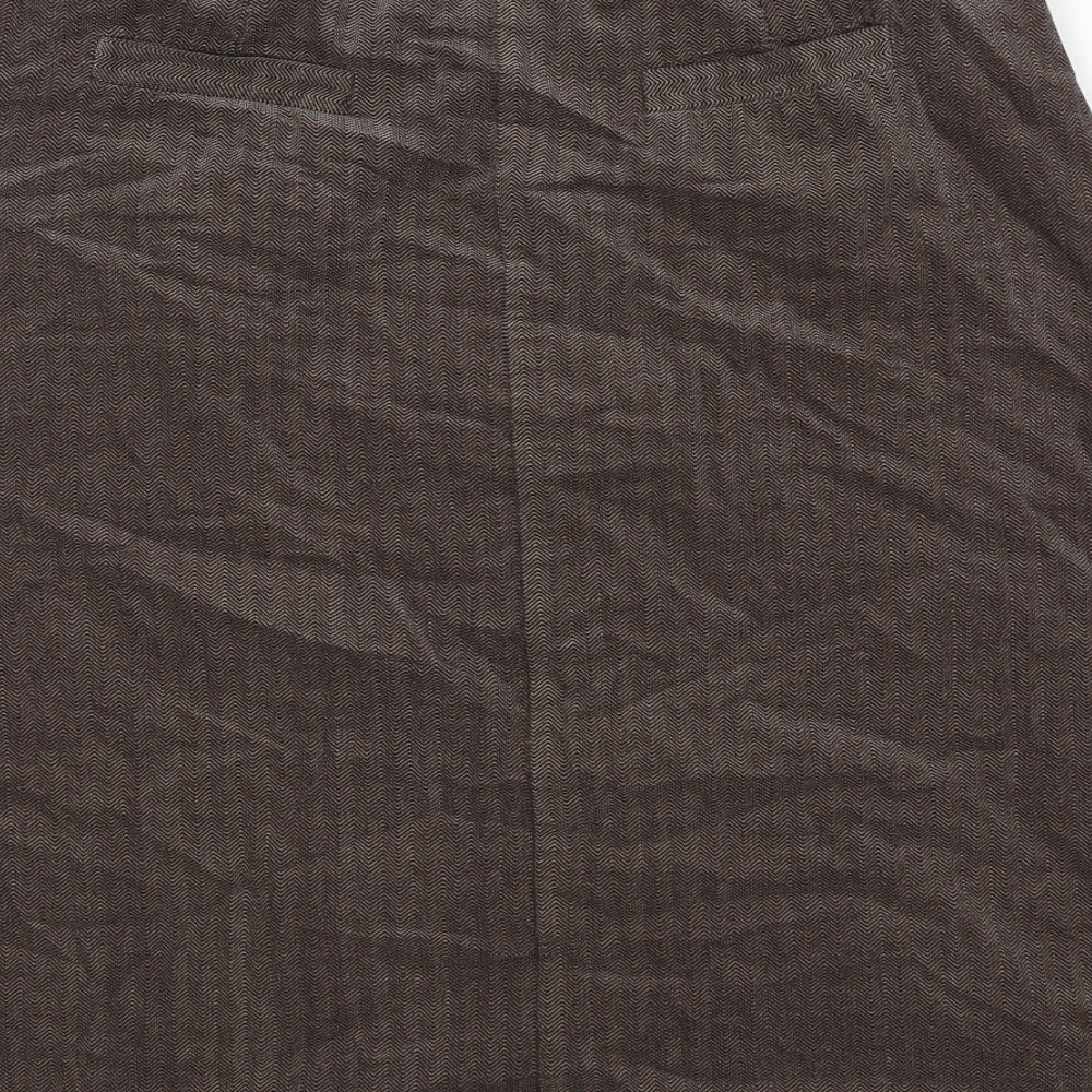 Monsoon Womens Brown Herringbone Cotton A-Line Skirt Size 8 Zip