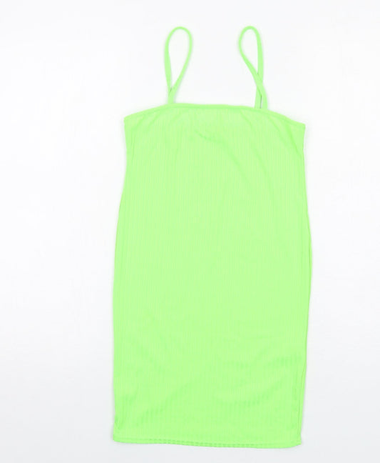 Additional front view of I SAW IT FIRST women’s green polyester mini, size UK 12, square neck pullover