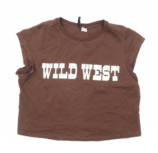Womens UK Size L Divided by H&M Brown Basic T-Shirt