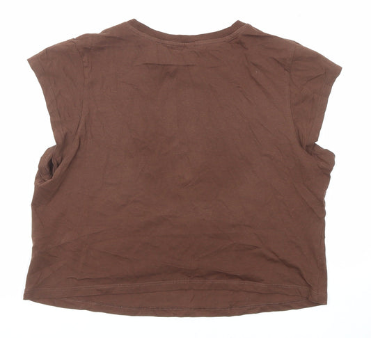 Divided by H&M Womens Brown Cotton Basic T-Shirt Size L Crew Neck - Wild West