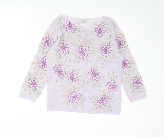 Kaliko Womens Purple Round Neck Floral Viscose Cardigan Jumper Size 12