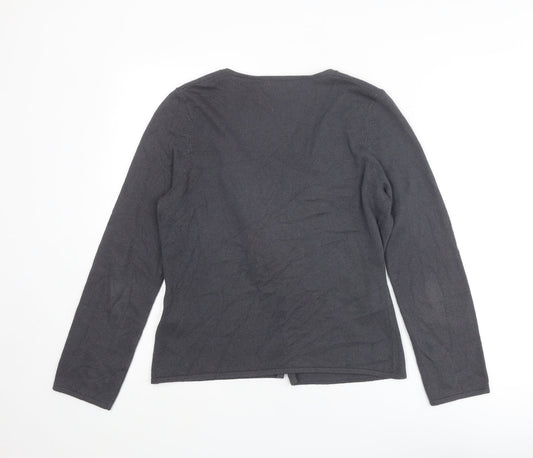 Fenn Wright Manson Womens Grey V-Neck Cotton Cardigan Jumper Size 12 - Flower Detail