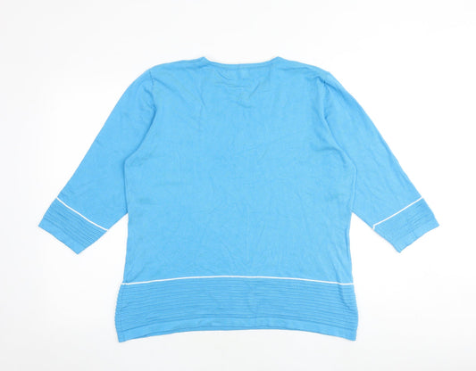 BASSINI Womens Blue Round Neck Viscose Pullover Jumper Size XL