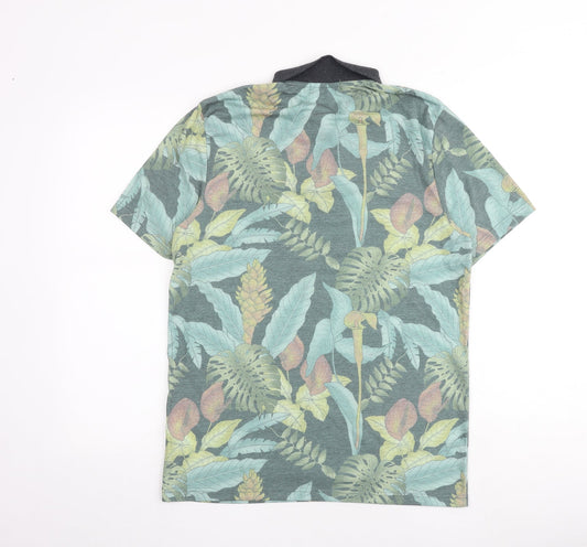 Topman Mens Multicoloured Geometric Polyester Polo Size M Collared Button - Leaf pattern