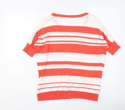 Gap Womens Red V-Neck Striped Cotton Pullover Jumper Size XS