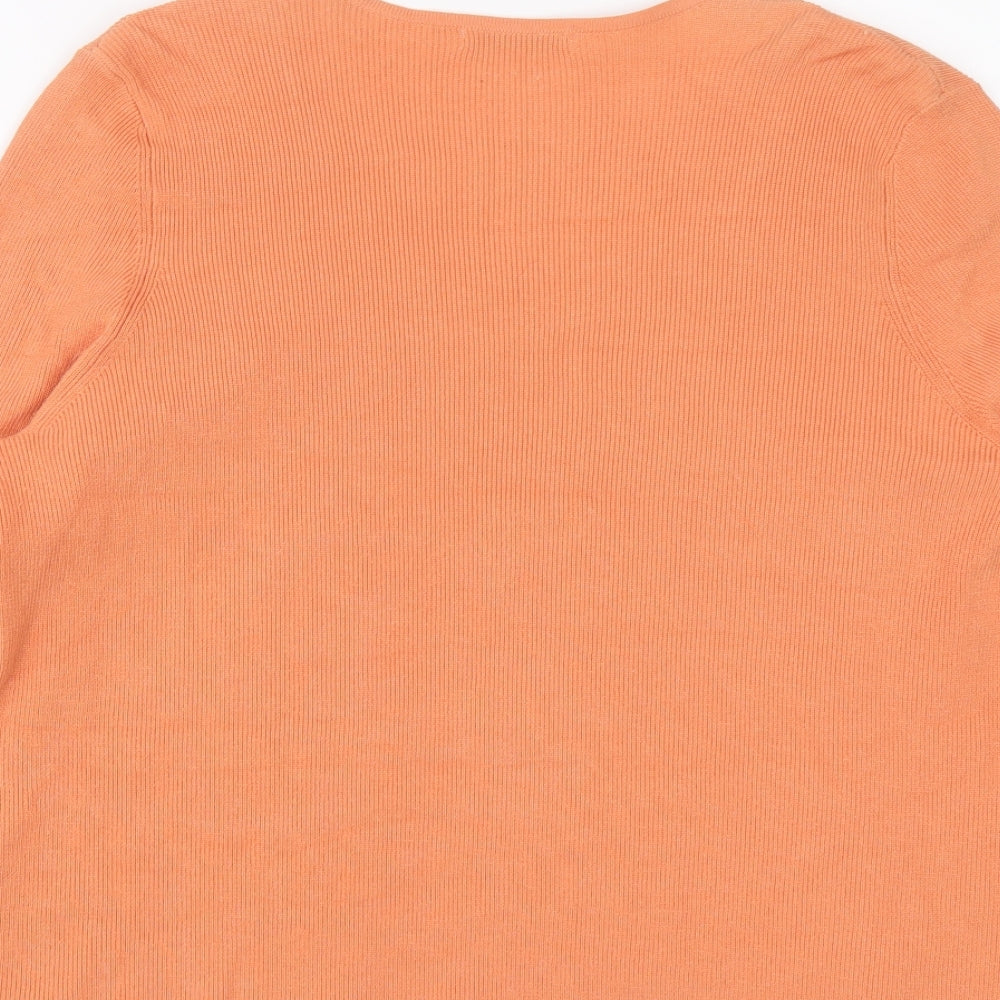 Classic Womens Orange Round Neck Viscose Pullover Jumper Size 18 - Cardigan Effect