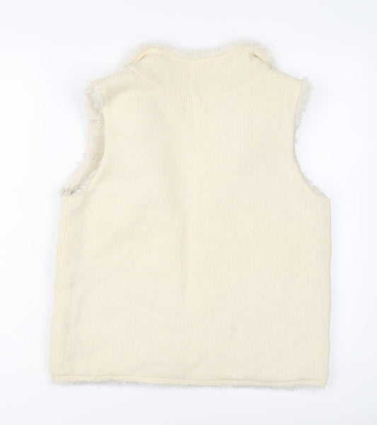 Mexx Womens Ivory Wool Gilet Coatigan Size M Hook & Eye - Cable Knit