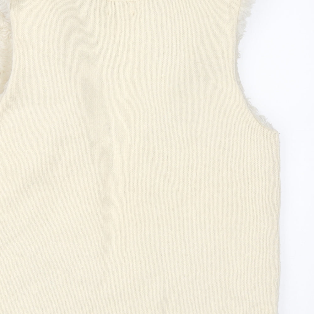 Brand and care label for Mexx women’s ivory wool gilet coatigan, size M, hook & eye - cable knit