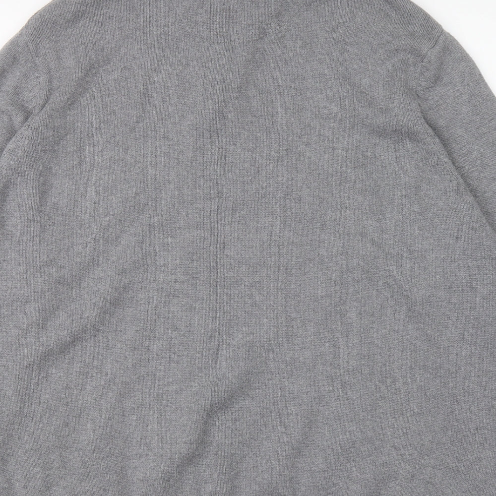 Brand and care label for Atlantic Bay men’s grey round neck cotton henley jumper, size XL, long sleeve