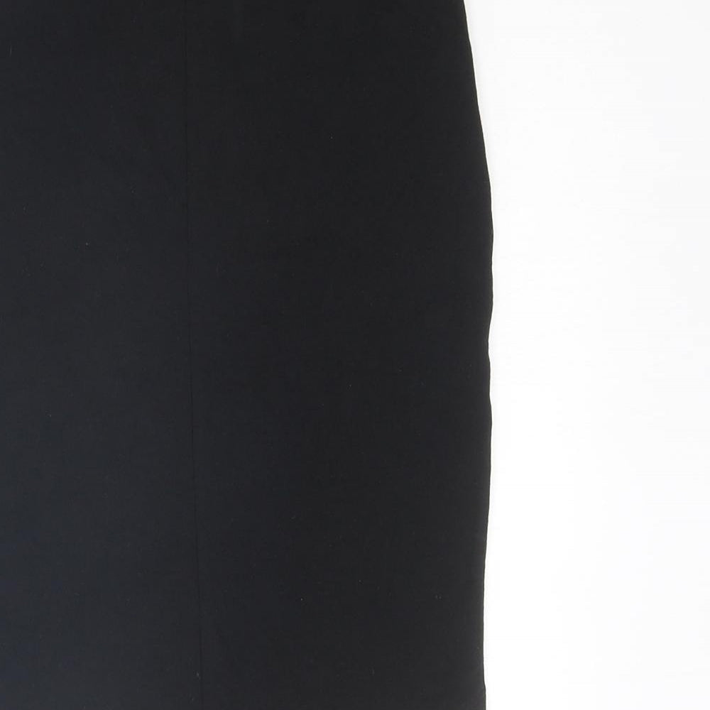 Brand and care label for ASOS women’s black cotton bandage skirt, size UK 4