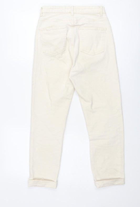 Denim & Co. Womens Ivory Cotton Straight Jeans Size 8 Regular Zip