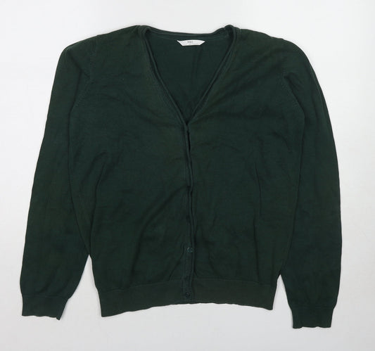 Marks and Spencer Boys Green V-Neck Cotton Cardigan Jumper Size 15-16 Years Button