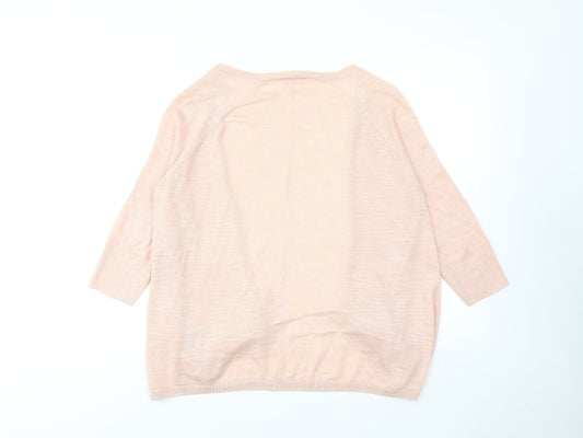 Classic Womens Pink V-Neck Ramie Cardigan Jumper Size 10