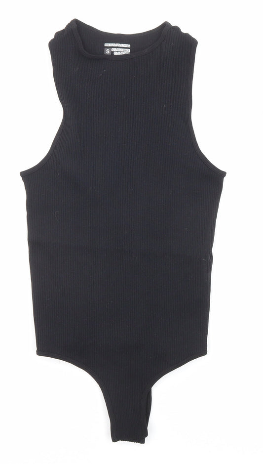 Womens UK Size S PRETTYLITTLETHING One-Piece Black Bodysuit
