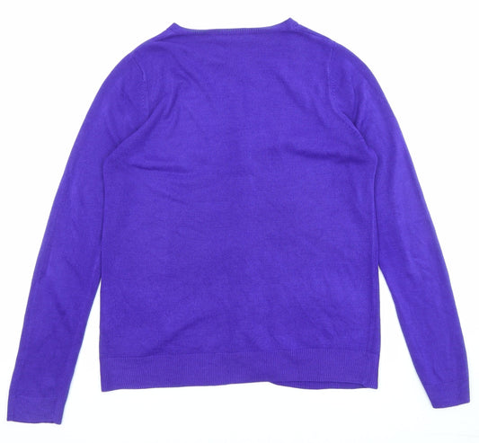 BHS Womens Blue Round Neck Acrylic Cardigan Jumper Size 10