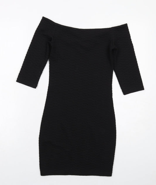 Miss Selfridge Womens Black Polyester Bodycon Size 8 Off the Shoulder Pullover