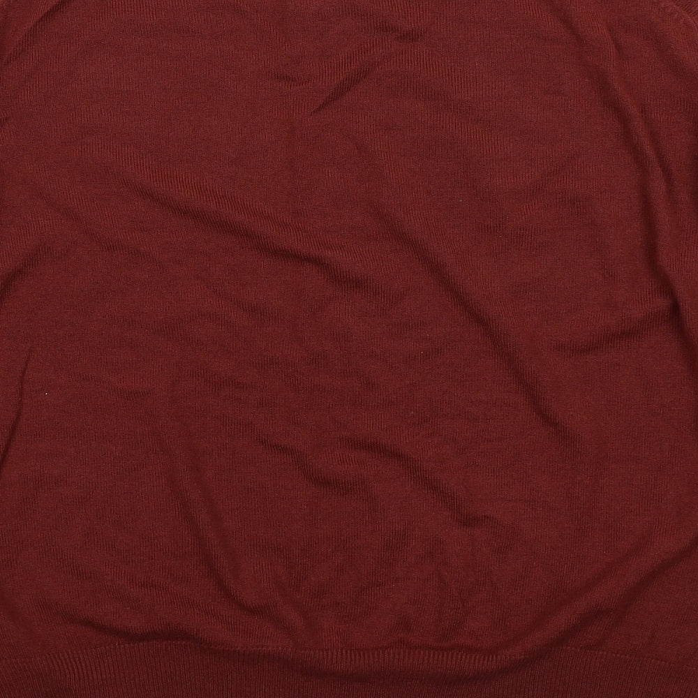 EWM Mens Red V-Neck Acrylic Pullover Jumper Size L Long Sleeve