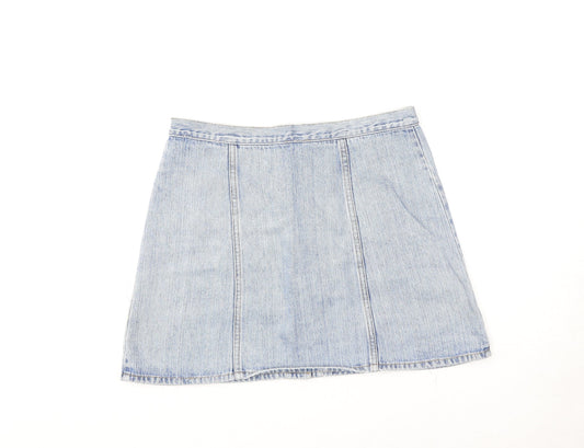 Divided by H&M Womens Blue Cotton A-Line Skirt Size M Button
