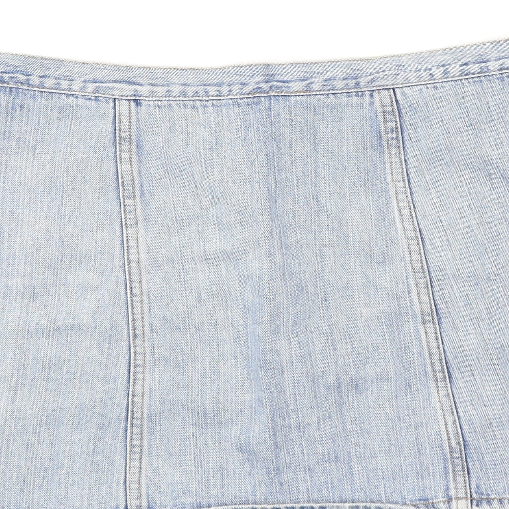 Divided by H&M Womens Blue Cotton A-Line Skirt Size M Button